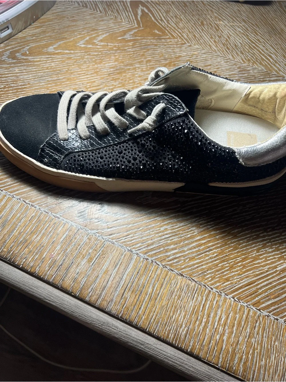 Dolce Vita Black Crystal-Studded Women's Sneaker with Silver Collar